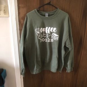 Cats book and coffee sweatshirt